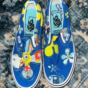 Vans Adult Blue and Yellow SpongeBob Slip-On Sneakers Unisex men 8/ ladies 9.5